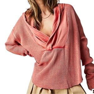 Rare FP One Axel Hoodie Lipglose Oversized Boho Waffle Knit Free People Festival